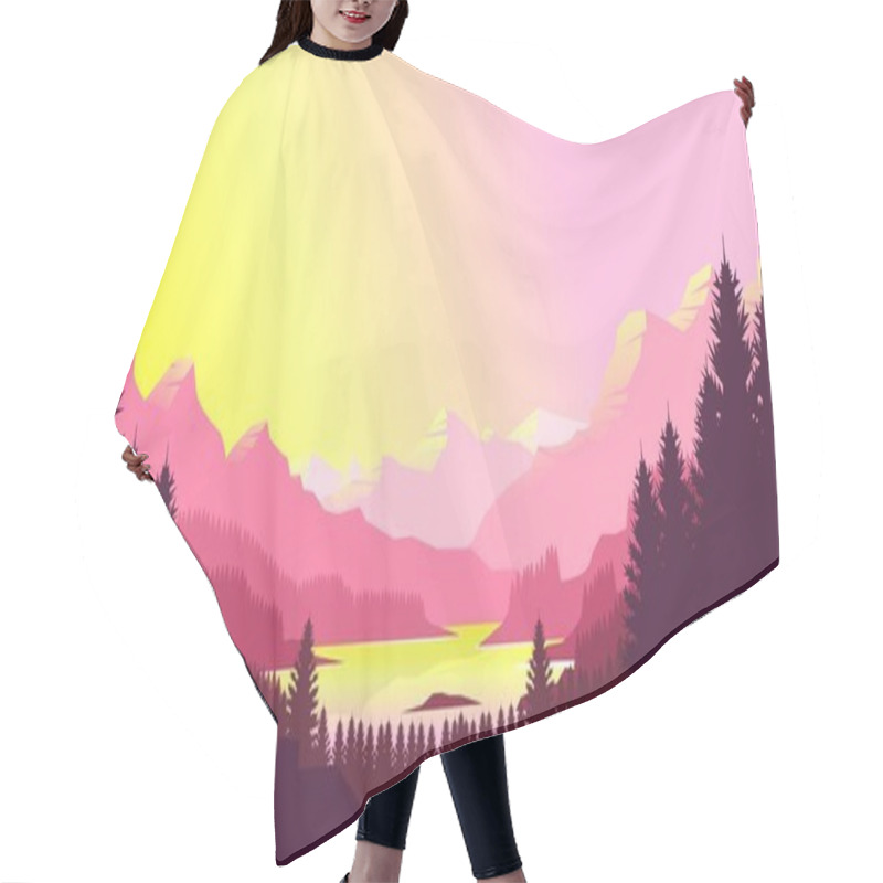 Personality  Pink Mountain Landscape Wallpaper In A Minimalist Flat Design Style Hair Cutting Cape