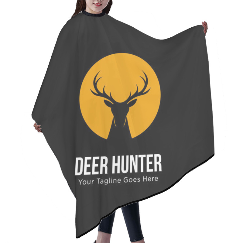 Personality  Deer Hunter Logo Design Template. Vector Illustration Of Deer Head Silhouette On Circle, Night Moon Concept. Hunter Club, Deer Hunting, Animal Wildlife Symbol Icon Hair Cutting Cape