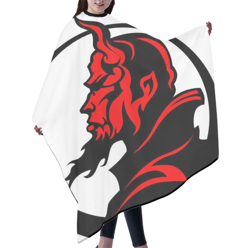 Personality  Devil Demon Mascot Head Vector Illustration Hair Cutting Cape