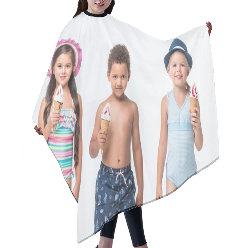 Personality  Multiethnic Kids Eating Ice Cream  Hair Cutting Cape