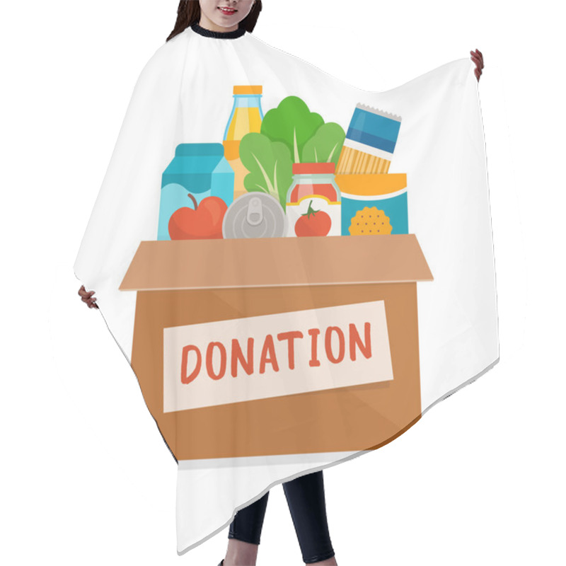 Personality  Grocery Food In A Donation Box On White Background, Food Drive And Volunteering Concept Hair Cutting Cape