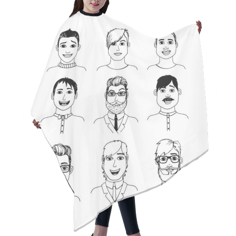 Personality  Hand-drawn Cartoon Faces Crowd Doodle Collection Of Avatars Hair Cutting Cape