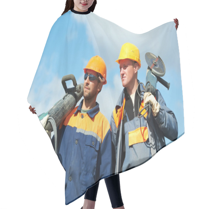 Personality  Construction Workers With Power Tools Hair Cutting Cape