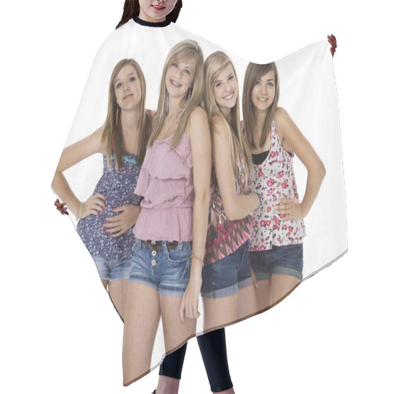 Personality  Four Teenage Girls On White Hair Cutting Cape