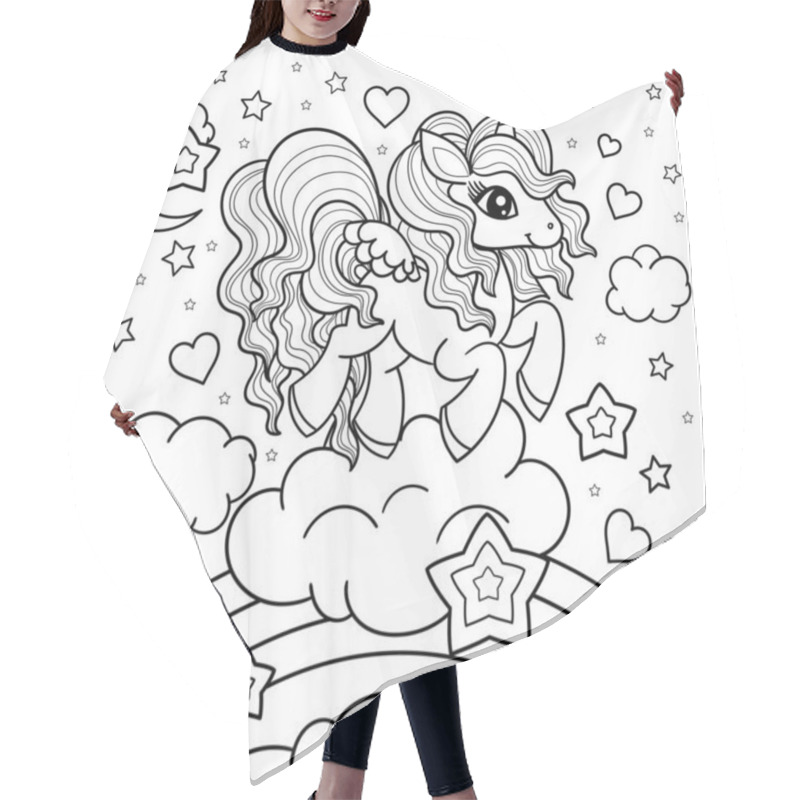 Personality  Cute Little Unicorn Walking On The Rainbow Doodle Art. Vector Hair Cutting Cape