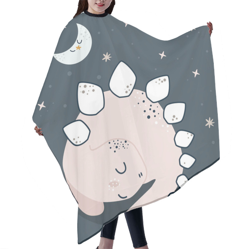 Personality  Poster With Sleeping Dino And Moon - Vector Illustration, Eps Hair Cutting Cape