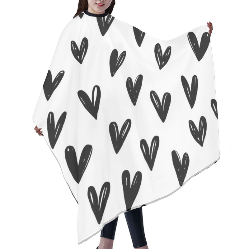 Personality  Seamless Pattern With Hand Drawn Graphic Hearts. Hair Cutting Cape