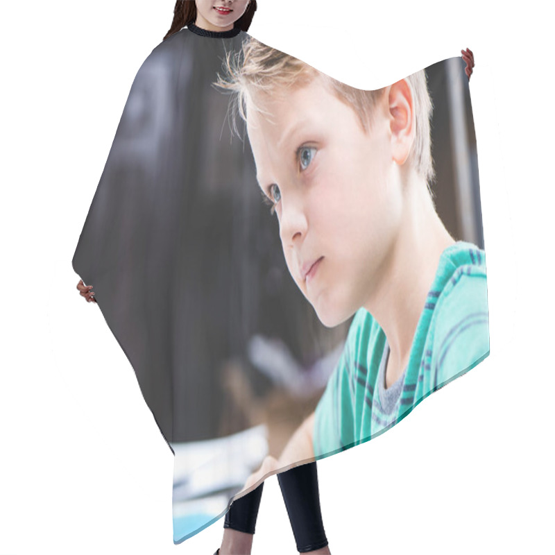 Personality  Concentrated Schoolchild Studying Hair Cutting Cape