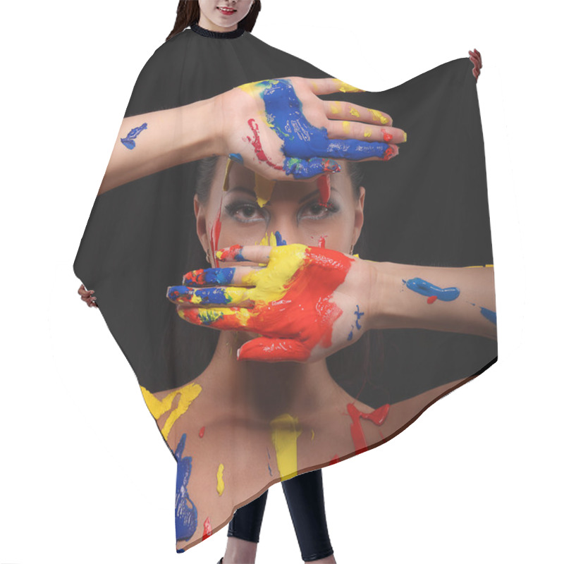 Personality  Portrait Of A Woman Painted Conceptual Body Art Hair Cutting Cape