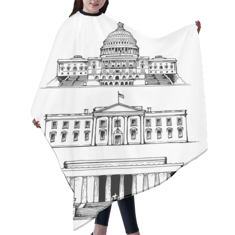 Personality  United States Capitol, White House, Lincoln Memorial In Washington DC Vector Illustration Hair Cutting Cape