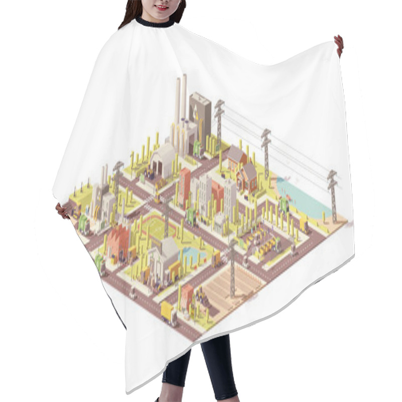 Personality  Vector Low Poly City Waste Management Hair Cutting Cape