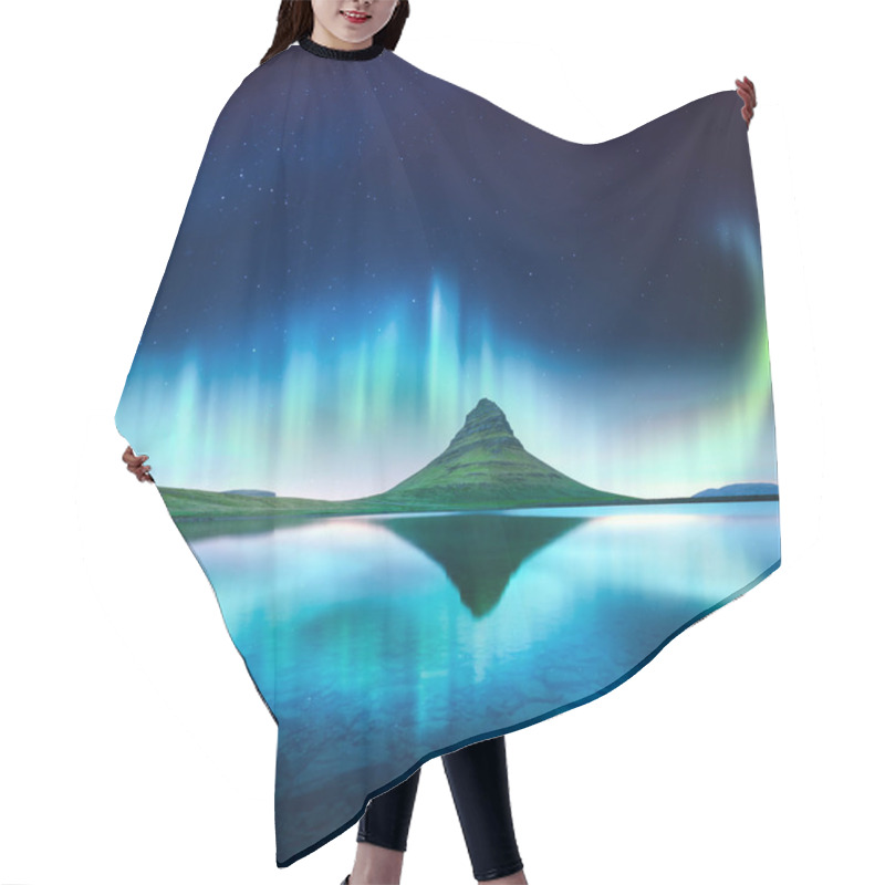 Personality  Green Aurora Light Behind Kirkjufell Mountain Hair Cutting Cape