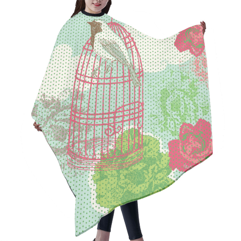 Personality  Illustration Of Birdcage, Flowers Hair Cutting Cape