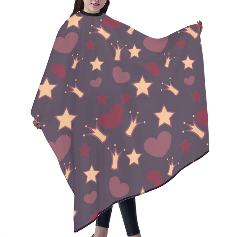 Personality  Seamless Vector Background With Crowns, Stars And Hearts Hair Cutting Cape