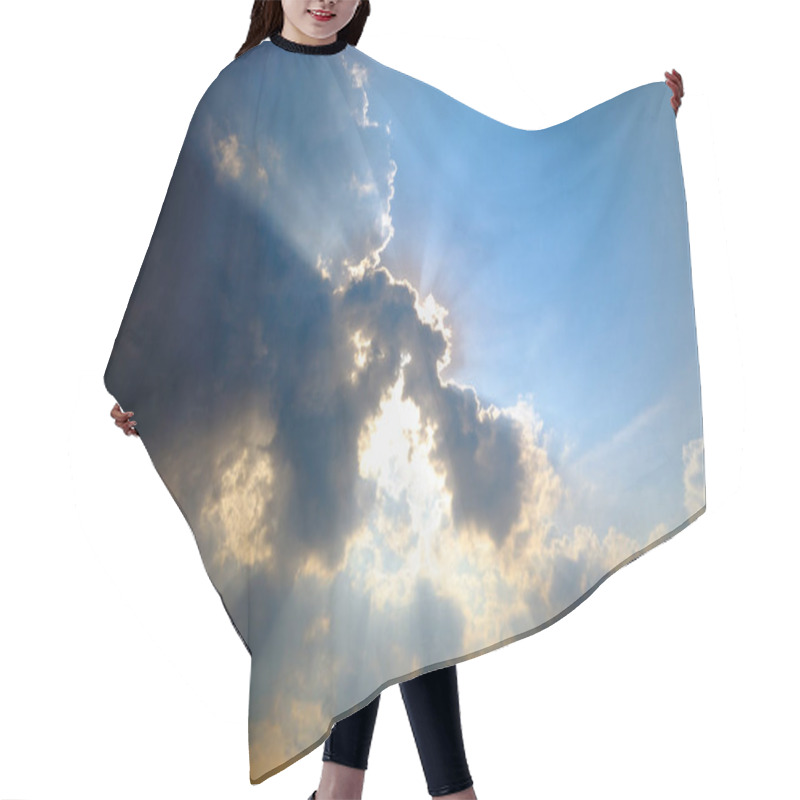 Personality  Sunbeams From The Afternoon Sun Shining Through Storm Clouds With Blue Skies Behind. Hair Cutting Cape