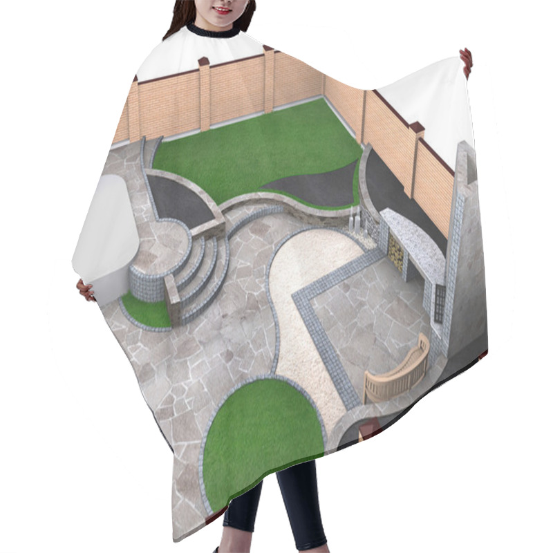 Personality  Landscaping Backyard Isometric View, 3D Render Hair Cutting Cape