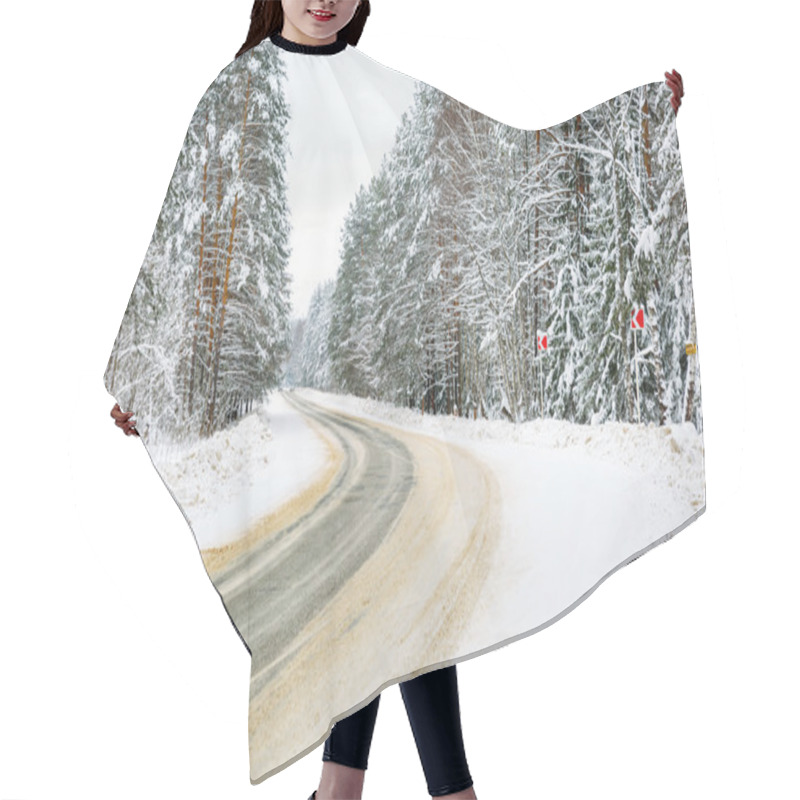 Personality  Winter Road In Snowy Forest Hair Cutting Cape