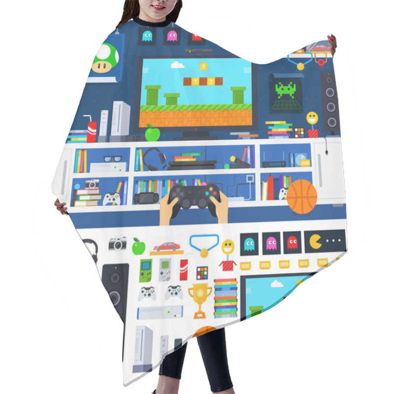 Personality  Gamer Room Interior With Gadgets Hair Cutting Cape