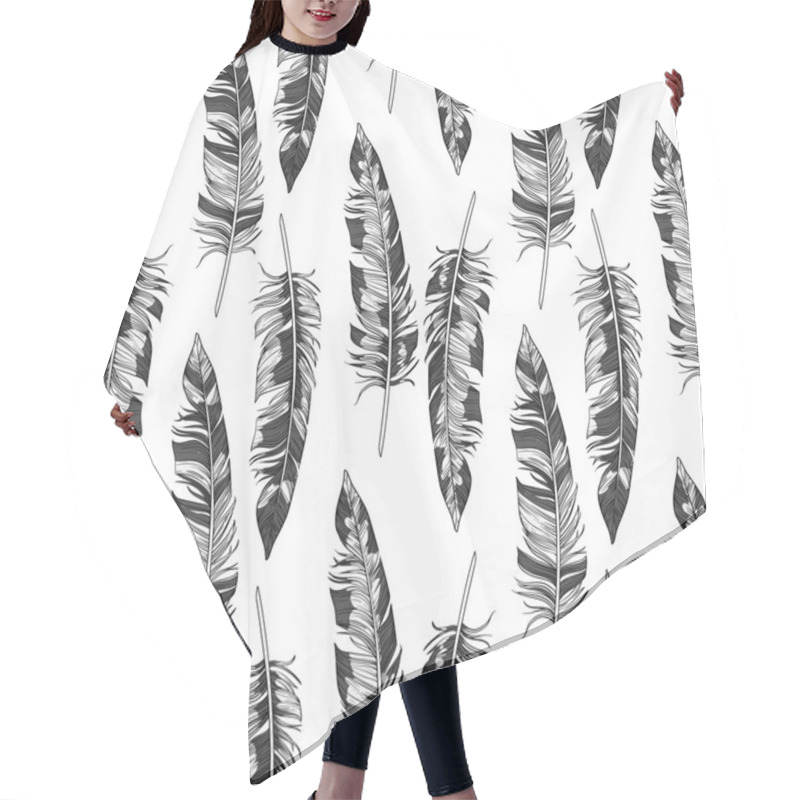 Personality  Vector Monochrome Feathers Pattern Hair Cutting Cape