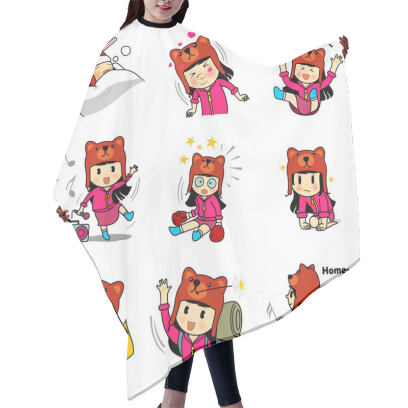 Personality  Girl Bear Sticker Hair Cutting Cape