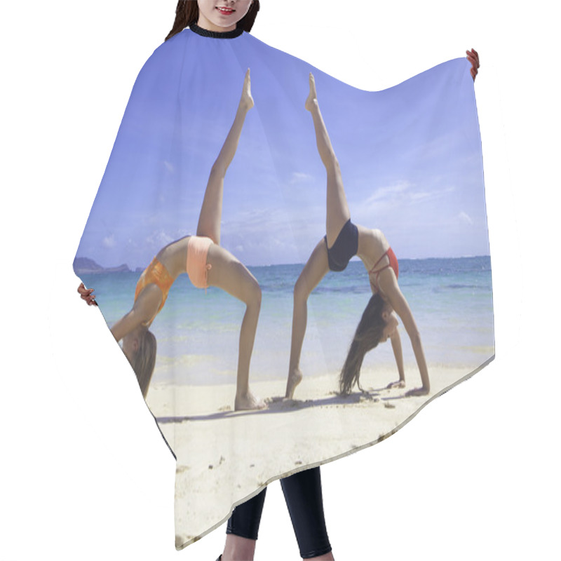 Personality  Two Girls Doing Yoga On The Beach Hair Cutting Cape