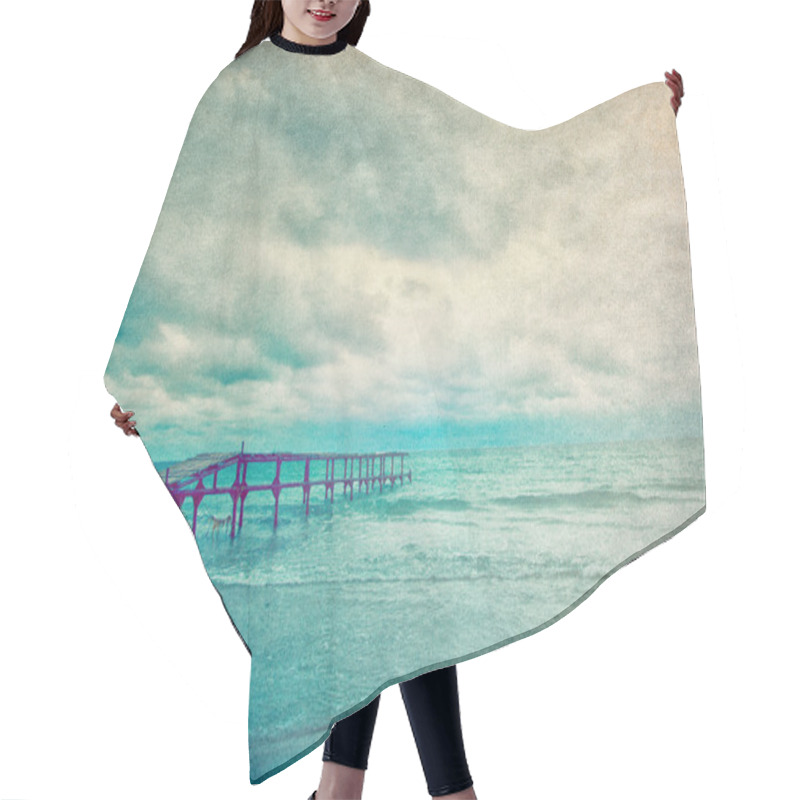 Personality  Seascape With Wooden Pier. Hair Cutting Cape