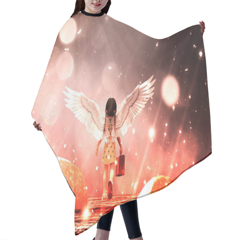 Personality  Little Angel's Adventure In Starry Night,3d Illustration Conceptual Background  Hair Cutting Cape