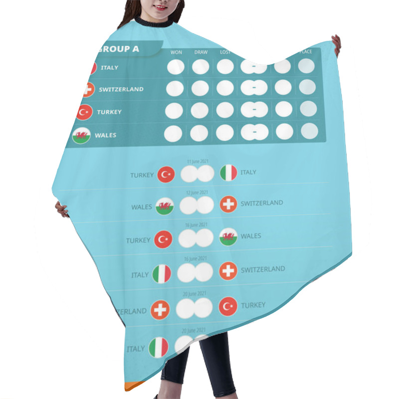 Personality  Group A Scoreboard Of European Football 2020 Tournament. All Games Match Schedule. Vector Flag Of Group A. Hair Cutting Cape