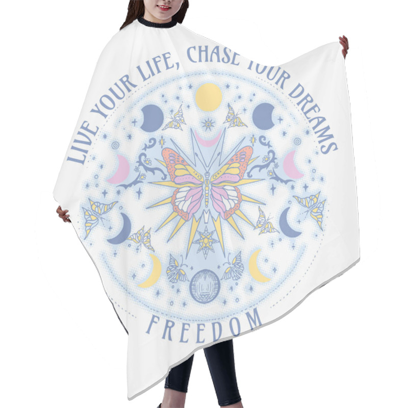 Personality  Live Your Life, Chase Your Dreams.Mystic Order. Celestial Sun Moon Retro T-shirt Graphics Design Hair Cutting Cape