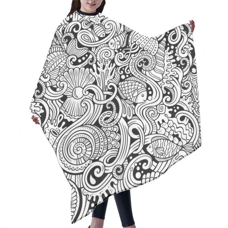 Personality  Cartoon Doodles Under Water Life Seamless Pattern Hair Cutting Cape