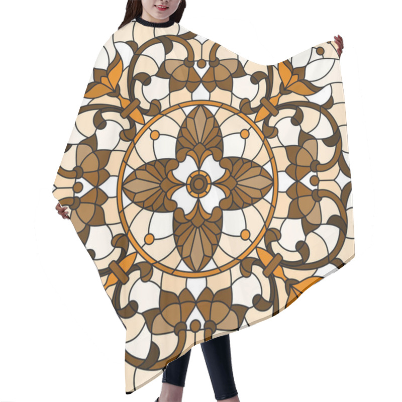 Personality  Illustration In Stained Glass Style With Abstract  Swirls And Leaves  On A Light Background,square Orientation, Sepia Hair Cutting Cape