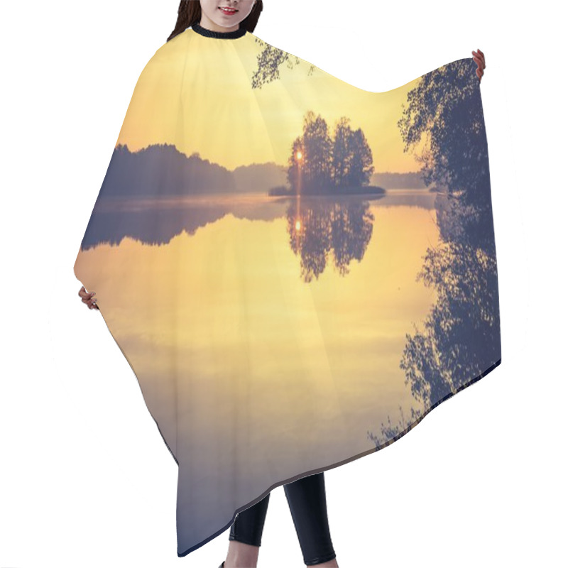 Personality  Sunset Over Calm Lake Hair Cutting Cape