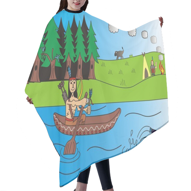 Personality  Cartoon Indian Warrior Rowing By The River Hair Cutting Cape