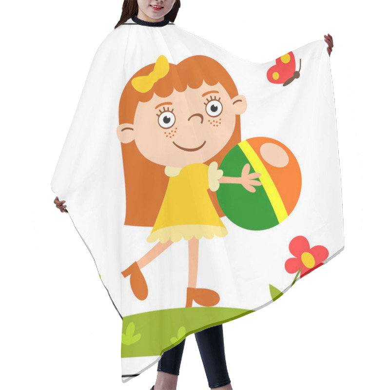 Personality  Greeting Card With Cute Funny Cartoon Character Of Girl Holding Flower On Meadow And Text Happy Birthday Hair Cutting Cape