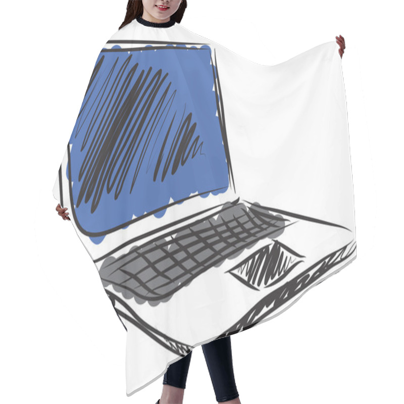 Personality  Laptop Hand Drawn Computer Illustration Hair Cutting Cape