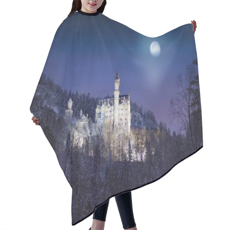 Personality  Splendid Night Scene Of Royal Castle Neuschwanstein And Surrounding Area In Bavaria, Germany (Deutschland) Hair Cutting Cape