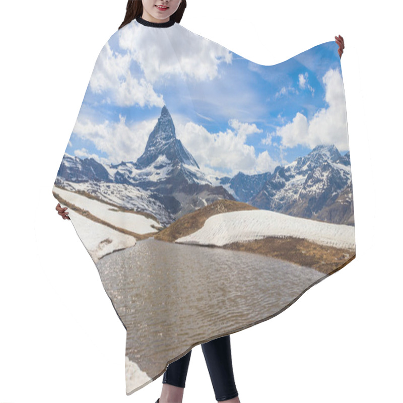 Personality  View Of The Matterhorn With Mountain Lake Near Zermatt In Valais Canton, Switzerland Hair Cutting Cape