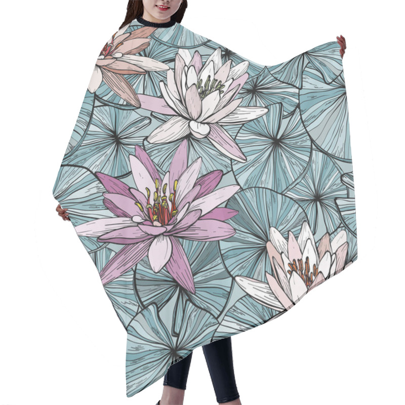 Personality  Seamless Blue Pattern With Water Lilies. Hair Cutting Cape