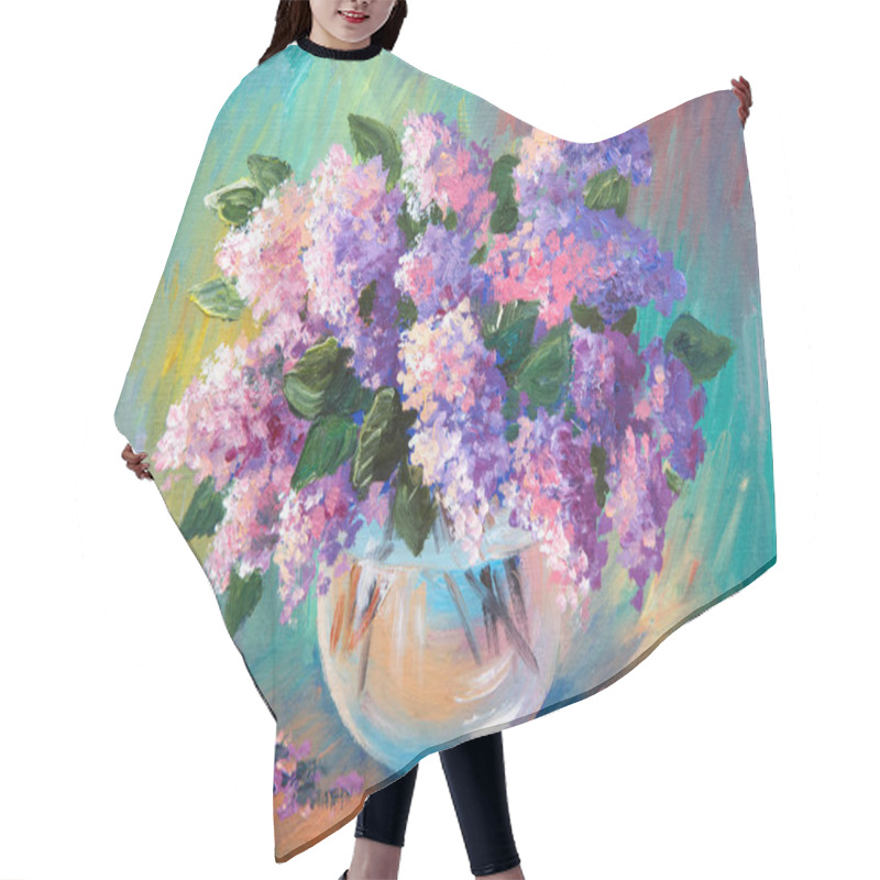 Personality  Oil Painting Of Spring Lilac  In A Vase On Canvas, Artwork Hair Cutting Cape