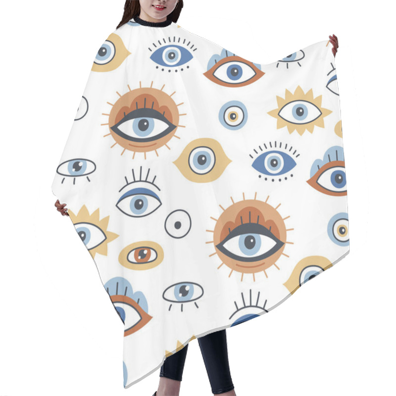 Personality  Seamless Pattern Design With Evil Eye. Hair Cutting Cape