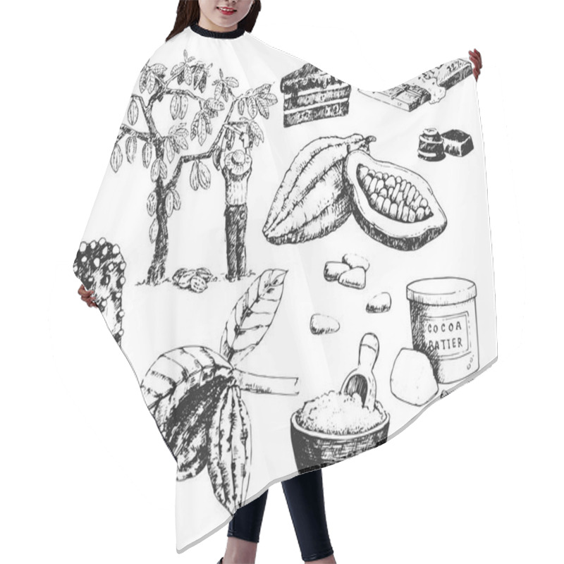 Personality  Vector Cocoa Products Hand Drawn Sketch Doodle Food Chocolate Sweet Illustration. Hair Cutting Cape