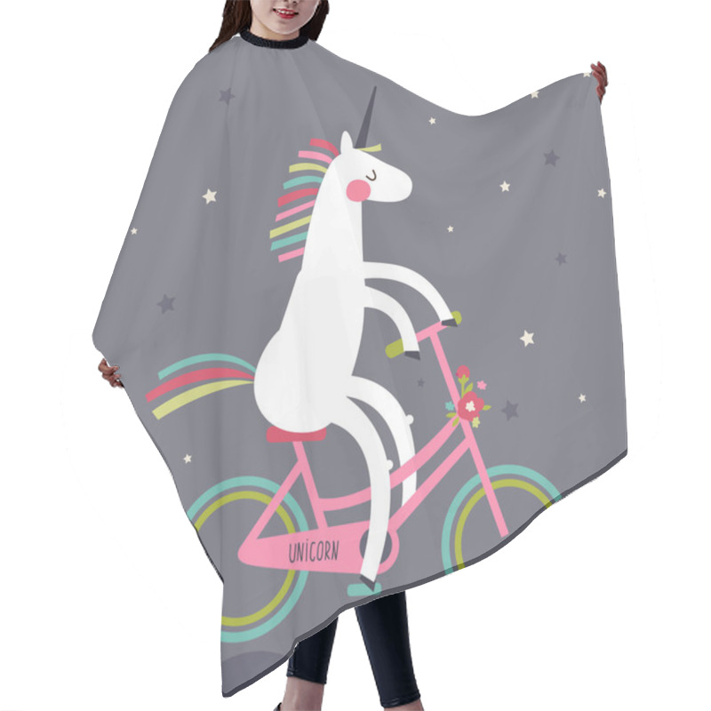 Personality  Cute Unicorn On A Bicycle With A Rainbow Mane Hair Cutting Cape