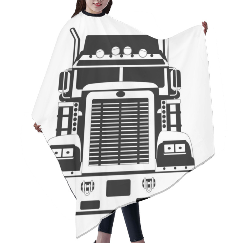 Personality  Semi Truck, Front View, Vector Illustration, Black Lining Hair Cutting Cape