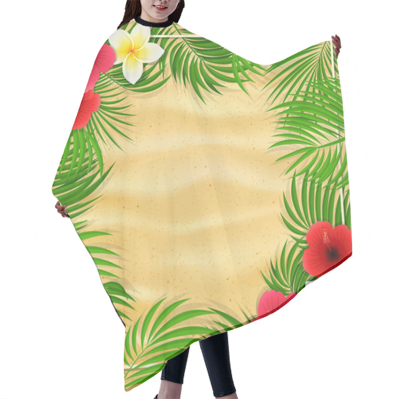 Personality  Hawaiian Flowers And Palm Leaves On Sandy Background Hair Cutting Cape