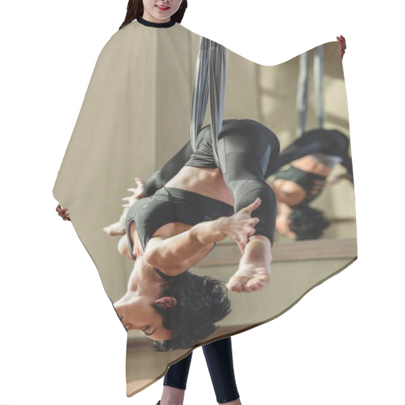 Personality  Woman Practicing Fly Yoga Hair Cutting Cape