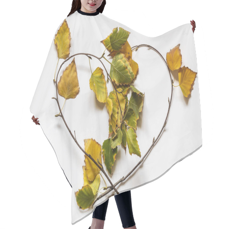 Personality  Heart Shape Created Using Autumn Branches And Leaves Hair Cutting Cape