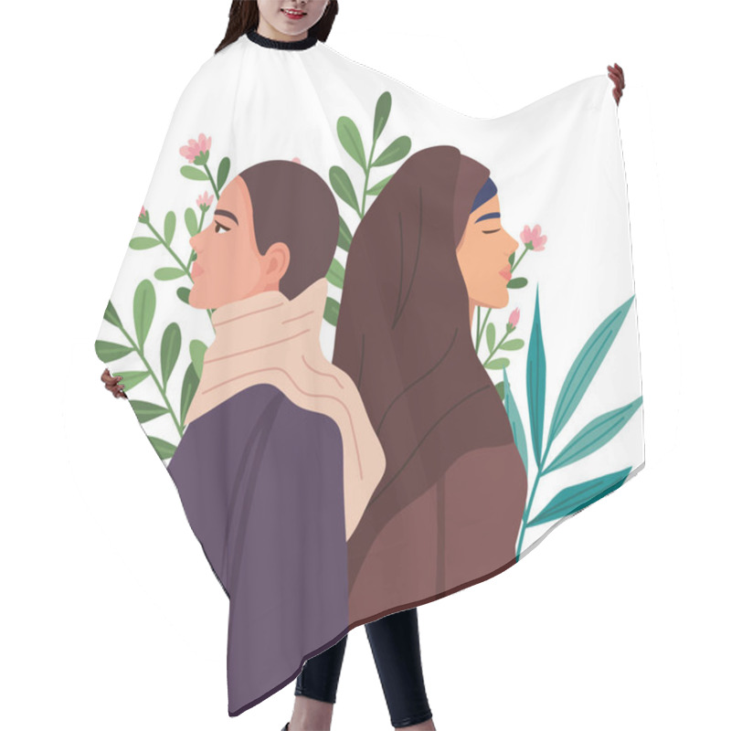 Personality  Two Iranian Women Characters With Flowers Hair Cutting Cape