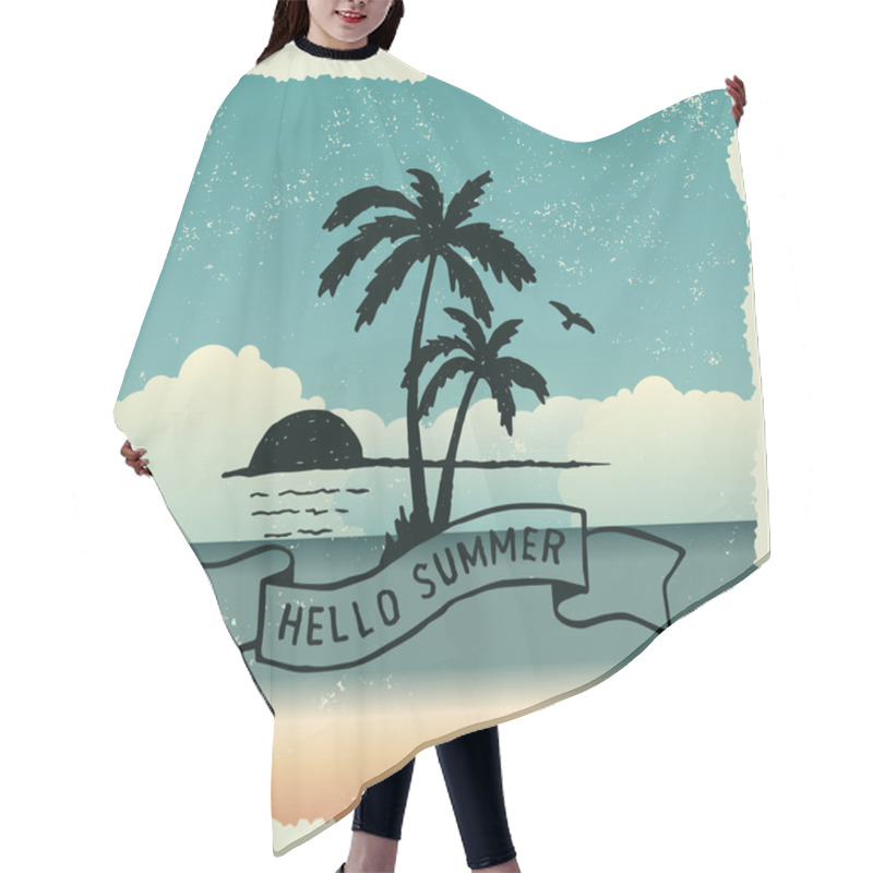 Personality  Poster With Sunset, Palm Trees And Bird Hair Cutting Cape