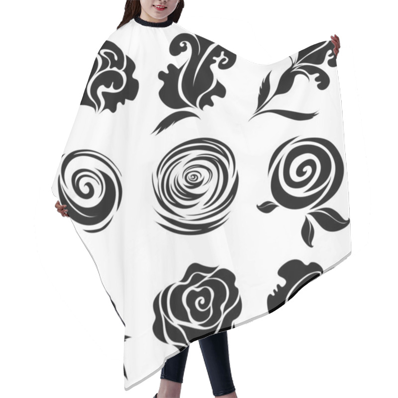 Personality  Set Of Black Rose Flower Design Elements Hair Cutting Cape