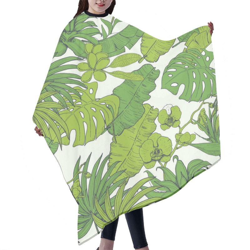 Personality  Seamless Pattern With Tropical Plants And Flowers Hair Cutting Cape